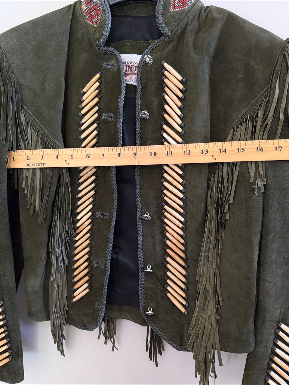 NWOT Diamond Leathers Vintage Western Bone Bead Fringe Leather Jacket | 10 - Picture 10 of 12